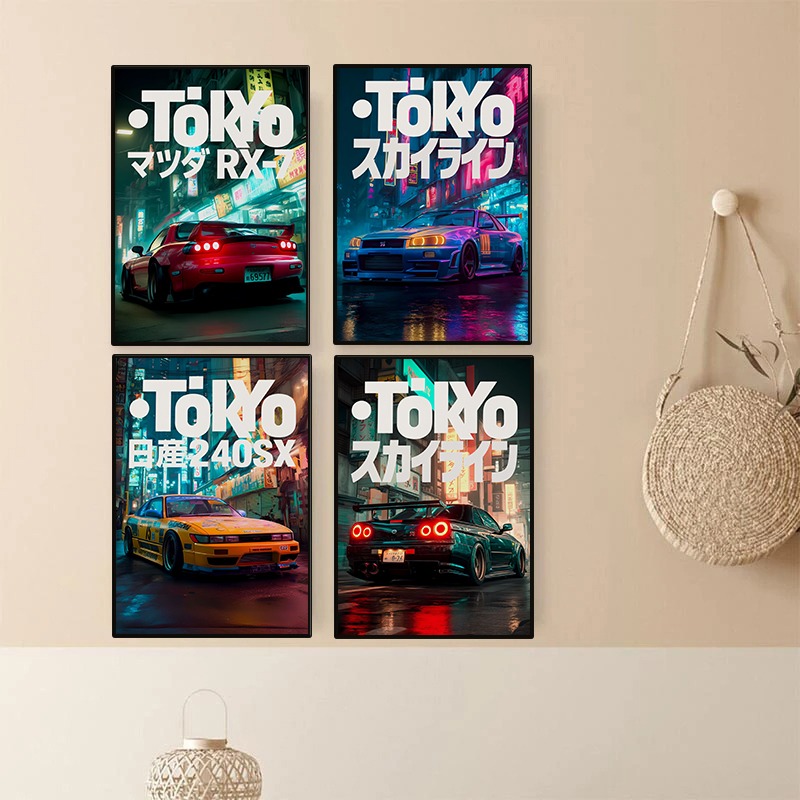 Japanese Car Lifestyle - Vintage Tokyo JDM Araba Posteri Neon